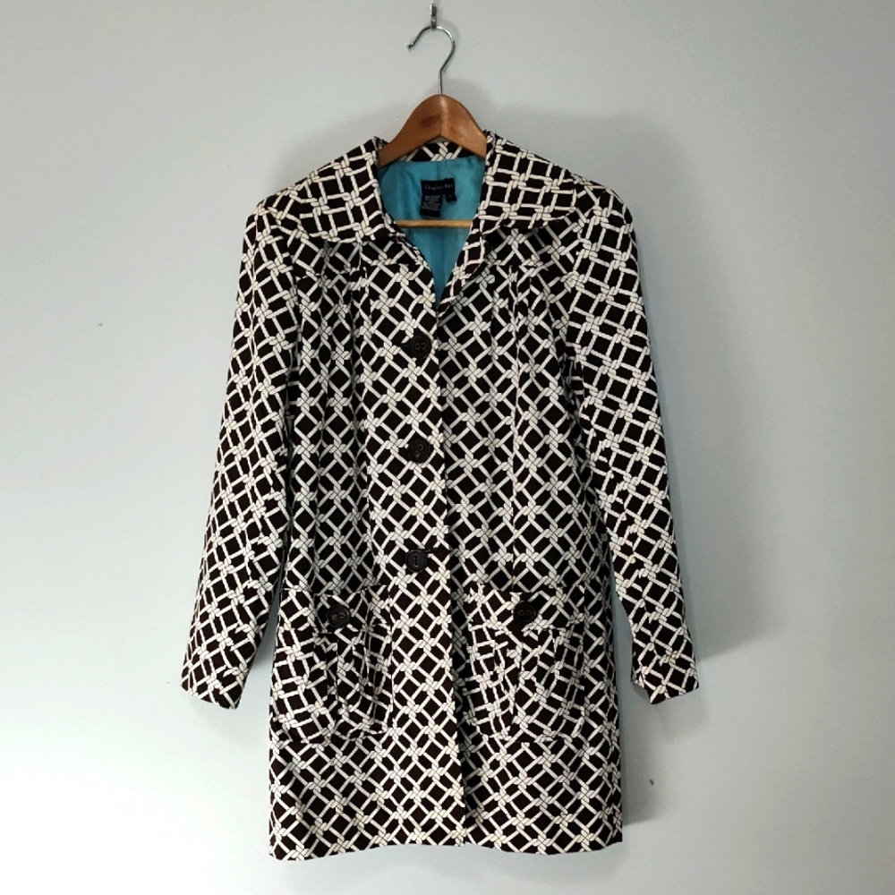Chapter One Jacket Lightweight Coat Size 12 Fall Winter Cotton Brown & White